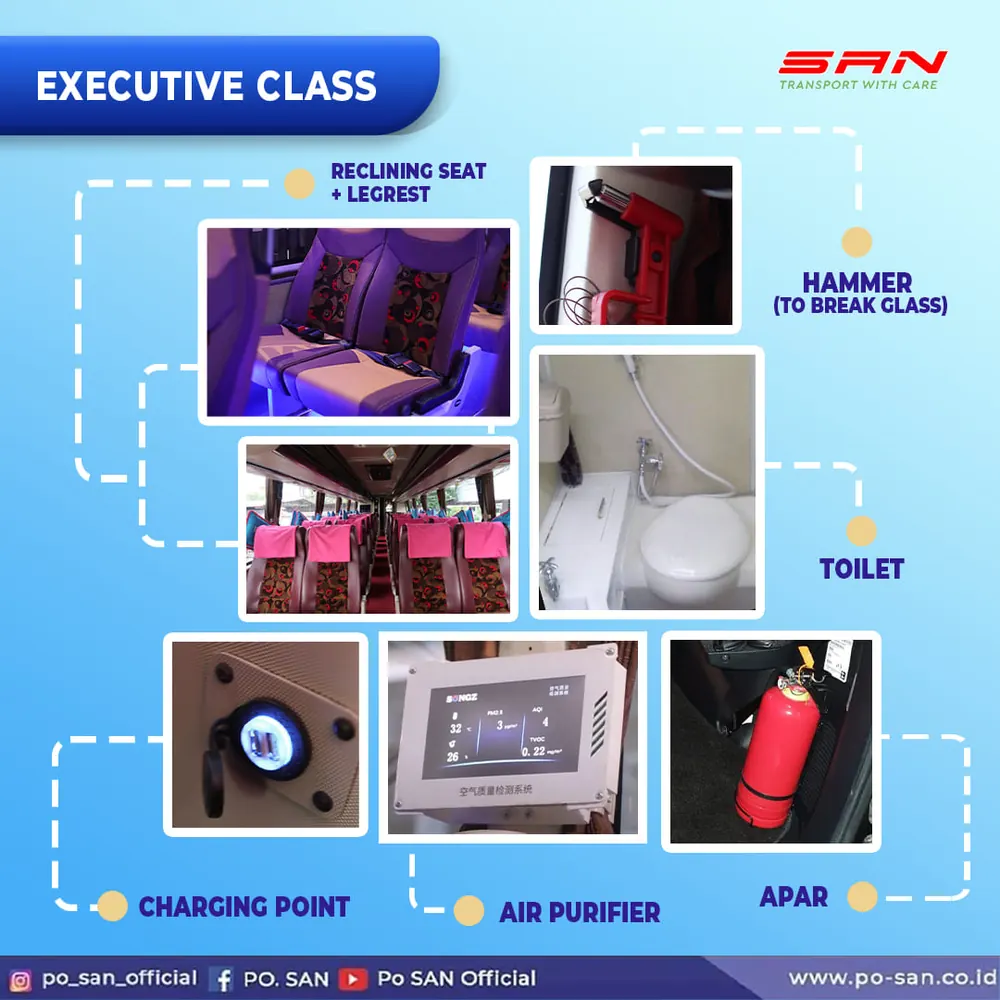 Fasilitas bus PO. SAN kelas Executive